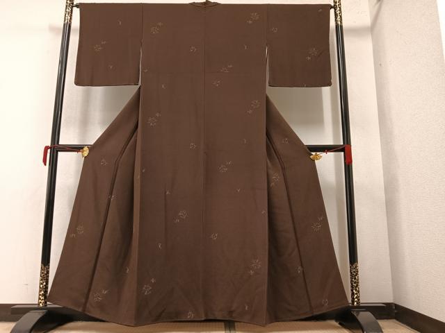 平和屋着物●上質な小紋 幾何学文様 金彩 鬼しぼ縮緬 正絹 逸品 AAAY6340ph