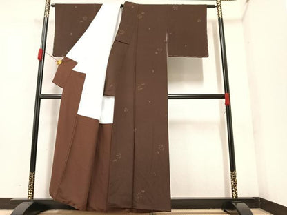 平和屋着物●上質な小紋 幾何学文様 金彩 鬼しぼ縮緬 正絹 逸品 AAAY6340ph
