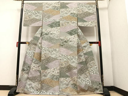 平和屋着物●上質な小紋　紬地　草花文　正絹　逸品　AAAY6347ph