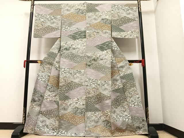 平和屋着物●上質な小紋　紬地　草花文　正絹　逸品　AAAY6347ph