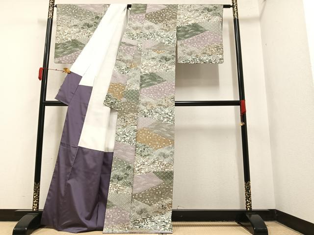 平和屋着物●上質な小紋　紬地　草花文　正絹　逸品　AAAY6347ph