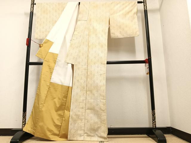 平和屋着物●上質な紬 麻の葉文様 正絹 逸品 AAAY6348ph