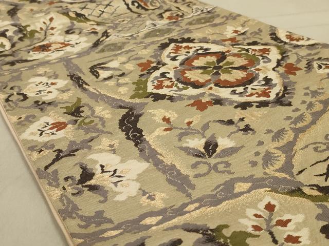 平和屋着物◎六通柄袋帯　更紗花文　金糸　正絹　逸品　AAAY6366ou