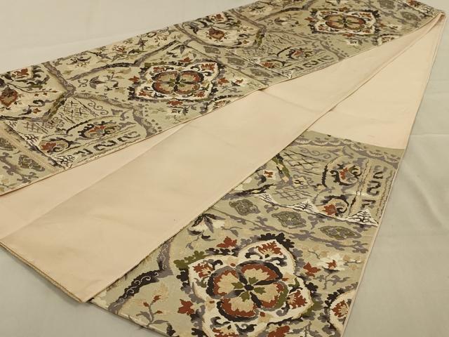 平和屋着物◎六通柄袋帯　更紗花文　金糸　正絹　逸品　AAAY6366ou