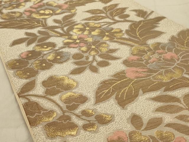 平和屋着物◎六通柄袋帯 更紗花文 金糸 正絹 逸品 AAAY6368ou