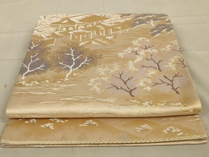 平和屋着物◎六通柄袋帯　風景文　金銀糸　正絹　逸品　AAAY6395ou