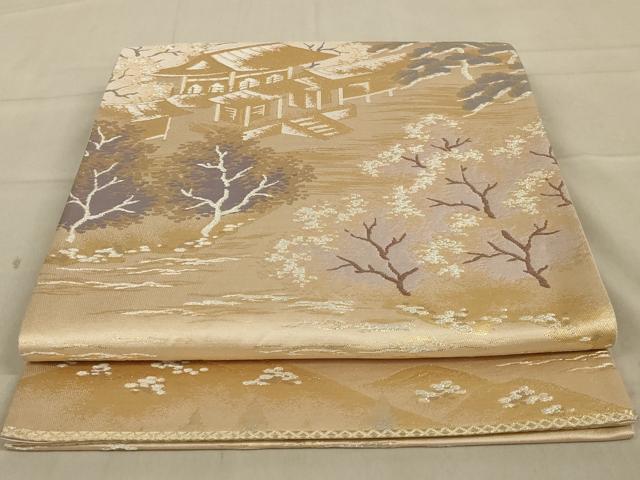 平和屋着物◎六通柄袋帯　風景文　金銀糸　正絹　逸品　AAAY6395ou