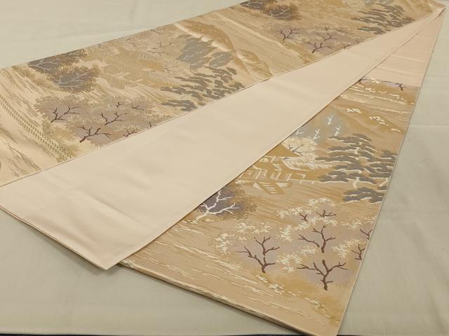 平和屋着物◎六通柄袋帯　風景文　金銀糸　正絹　逸品　AAAY6395ou