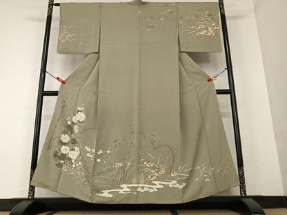 平和屋着物●訪問着　刺繍　草花文　暈し染め　金彩　正絹　逸品　AAAY6412zg