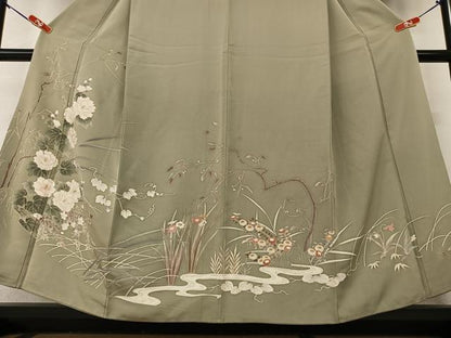 平和屋着物●訪問着　刺繍　草花文　暈し染め　金彩　正絹　逸品　AAAY6412zg
