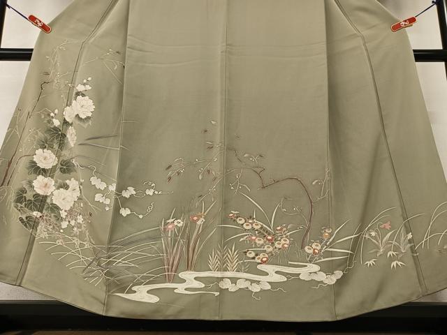 平和屋着物●訪問着　刺繍　草花文　暈し染め　金彩　正絹　逸品　AAAY6412zg
