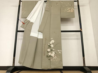 平和屋着物●訪問着　刺繍　草花文　暈し染め　金彩　正絹　逸品　AAAY6412zg