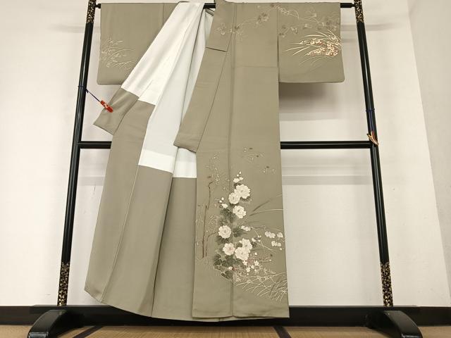 平和屋着物●訪問着　刺繍　草花文　暈し染め　金彩　正絹　逸品　AAAY6412zg