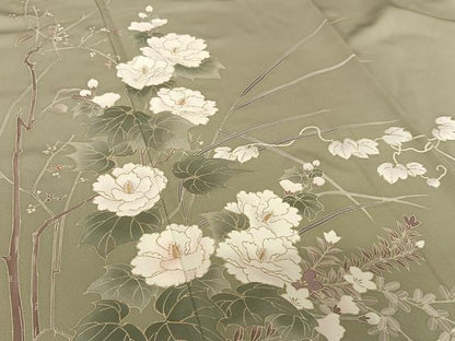 平和屋着物●訪問着　刺繍　草花文　暈し染め　金彩　正絹　逸品　AAAY6412zg
