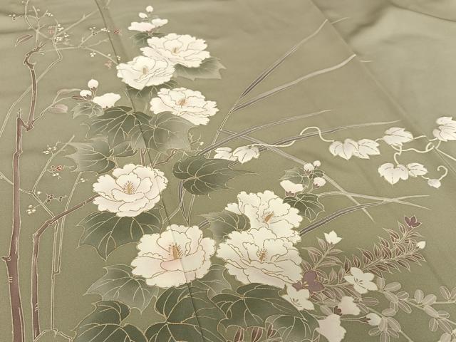 平和屋着物●訪問着　刺繍　草花文　暈し染め　金彩　正絹　逸品　AAAY6412zg