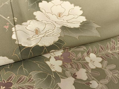 平和屋着物●訪問着　刺繍　草花文　暈し染め　金彩　正絹　逸品　AAAY6412zg