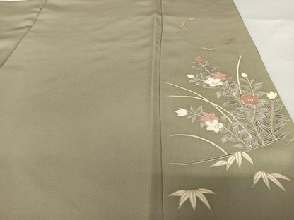 平和屋着物●訪問着　刺繍　草花文　暈し染め　金彩　正絹　逸品　AAAY6412zg