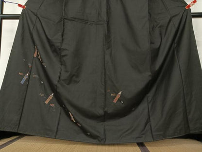 平和屋着物●本場大島紬 訪問着 刺繍 橘 黒地 正絹 逸品 AAAY6417zg