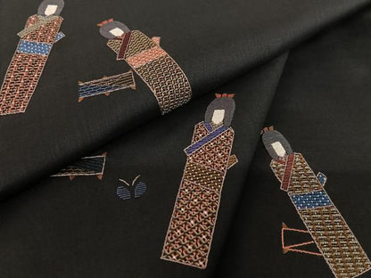 平和屋着物●本場大島紬 訪問着 刺繍 橘 黒地 正絹 逸品 AAAY6417zg