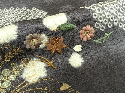 平和屋着物●訪問着 絞り 刺繍 吹き寄せ花文 金彩 正絹 逸品 AAAY6421zg