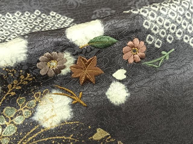 平和屋着物●訪問着 絞り 刺繍 吹き寄せ花文 金彩 正絹 逸品 AAAY6421zg