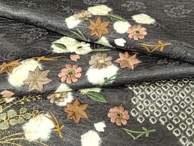 平和屋着物●訪問着 絞り 刺繍 吹き寄せ花文 金彩 正絹 逸品 AAAY6421zg