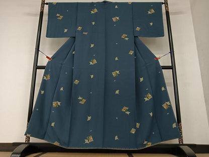 平和屋着物●上質な小紋 色紙草花文 イチョウ 金彩 正絹 逸品 未使用 AAAY6431zg