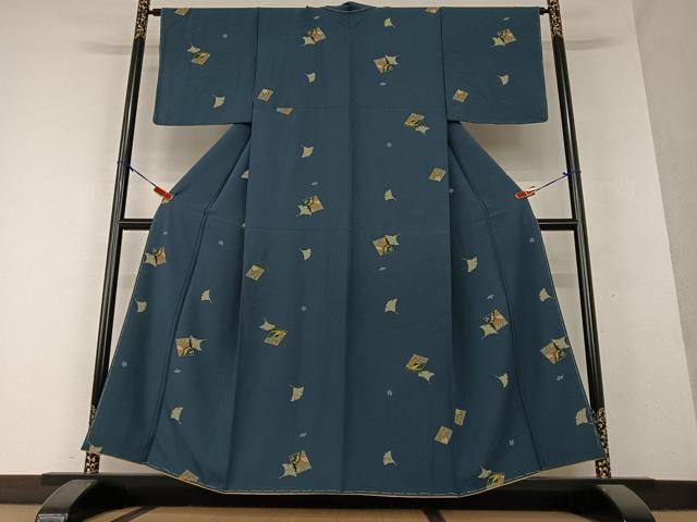 平和屋着物●上質な小紋 色紙草花文 イチョウ 金彩 正絹 逸品 未使用 AAAY6431zg