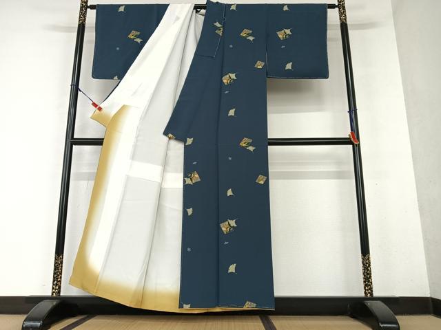 平和屋着物●上質な小紋 色紙草花文 イチョウ 金彩 正絹 逸品 未使用 AAAY6431zg