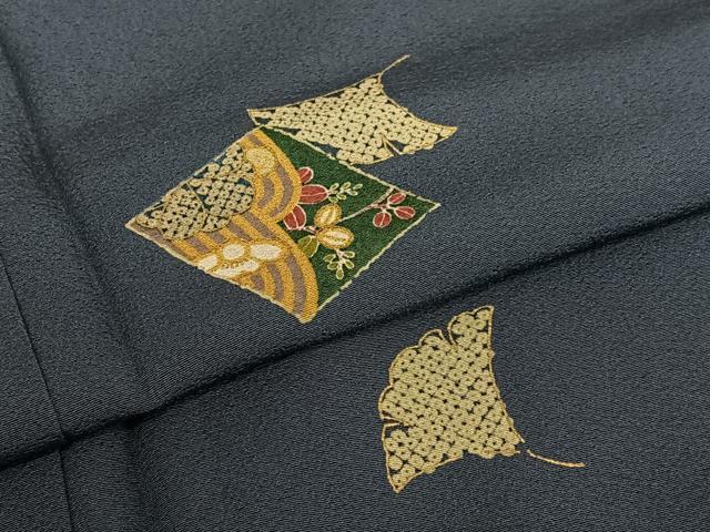 平和屋着物●上質な小紋 色紙草花文 イチョウ 金彩 正絹 逸品 未使用 AAAY6431zg
