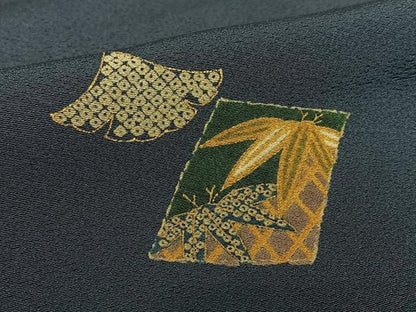 平和屋着物●上質な小紋 色紙草花文 イチョウ 金彩 正絹 逸品 未使用 AAAY6431zg