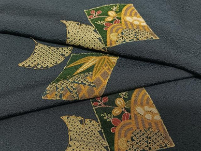 平和屋着物●上質な小紋 色紙草花文 イチョウ 金彩 正絹 逸品 未使用 AAAY6431zg
