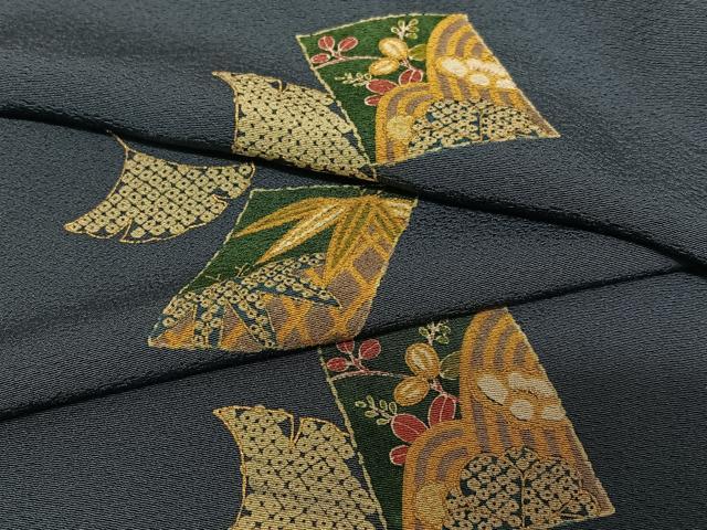 平和屋着物●上質な小紋 色紙草花文 イチョウ 金彩 正絹 逸品 未使用 AAAY6431zg