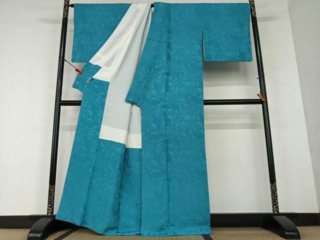 平和屋着物●日本舞踊家 岩井流宗元　岩井友見　色無地　草花地紋　浅葱色　正絹　逸品　AAAY6433zg