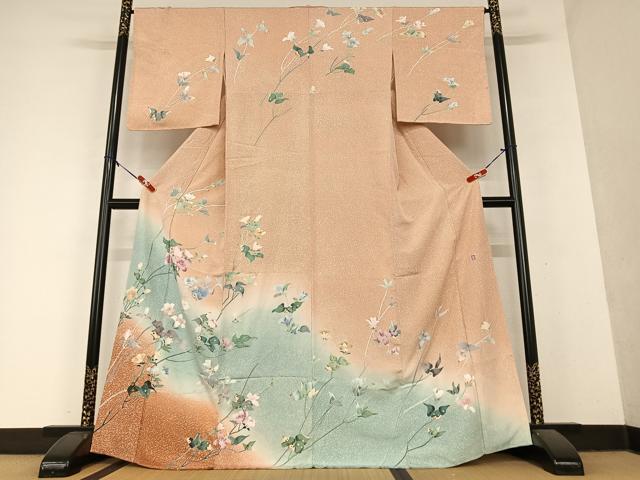 平和屋着物●訪問着 友禅 作家物 枝花文 暈し染め 正絹 逸品 未使用 AAAY6438zg