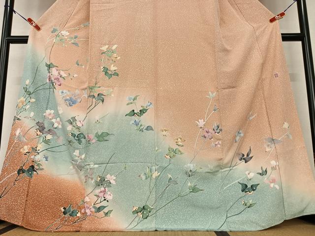 平和屋着物●訪問着 友禅 作家物 枝花文 暈し染め 正絹 逸品 未使用 AAAY6438zg