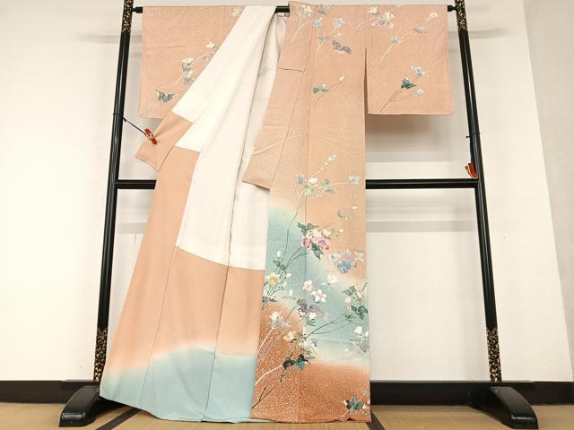 平和屋着物●訪問着 友禅 作家物 枝花文 暈し染め 正絹 逸品 未使用 AAAY6438zg