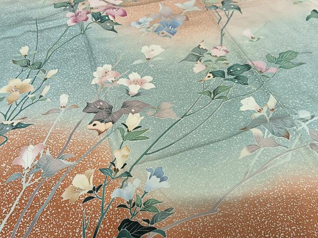 平和屋着物●訪問着 友禅 作家物 枝花文 暈し染め 正絹 逸品 未使用 AAAY6438zg
