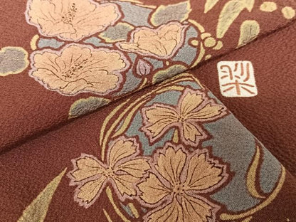 平和屋着物●訪問着 作家物 草花文 暈し染め 金彩 正絹 逸品 AAAY6444zg