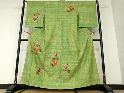 平和屋着物●訪問着 作家物 紬地 枝花文 正絹 逸品 AAAY6458zg