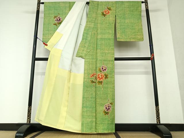 平和屋着物●訪問着 作家物 紬地 枝花文 正絹 逸品 AAAY6458zg