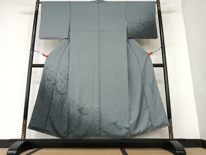 平和屋着物●染色作家　斉藤三才　訪問着　三才鳥地紋　藍墨茶色　暈し染め　正絹　逸品　AAAY6461zg