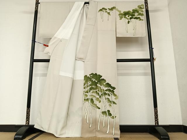 平和屋着物●訪問着　手描き　松　正絹　逸品　未使用　AAAY6474zg