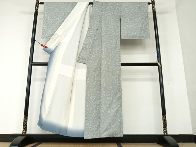 平和屋着物●上質な紬 型染め 舞花文 正絹 逸品 AAAY6478zg
