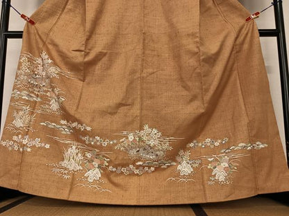 平和屋着物●訪問着 友禅 紬地 松竹梅風景文 正絹 逸品 AAAY6481zg