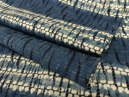 平和屋着物●本藍　紬　絞り　段違い文　正絹　逸品　AAAY6488zg