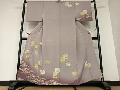 平和屋着物●訪問着 駒刺繍 色紙草花文 暈し染め 金彩 正絹 逸品 AAAY6496zg