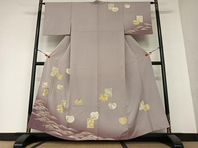 平和屋着物●訪問着 駒刺繍 色紙草花文 暈し染め 金彩 正絹 逸品 AAAY6496zg