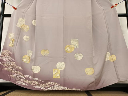 平和屋着物●訪問着 駒刺繍 色紙草花文 暈し染め 金彩 正絹 逸品 AAAY6496zg
