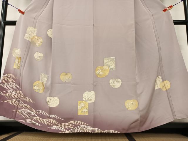 平和屋着物●訪問着 駒刺繍 色紙草花文 暈し染め 金彩 正絹 逸品 AAAY6496zg